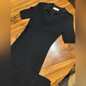 New Kallmeyer Black Ribbed Knit Sweater Polo Long Maxi Dress M $695